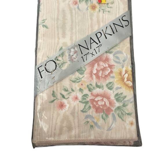 Vintage Floral Cloth Linen Napkins 17x17 Pink Yellow Cottagecore Set of 4 - Picture 4 of 9
